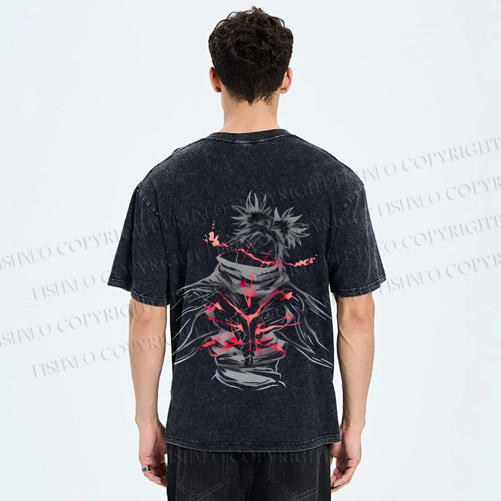 Unisex Japanese Anime Man Printed Washed Tee