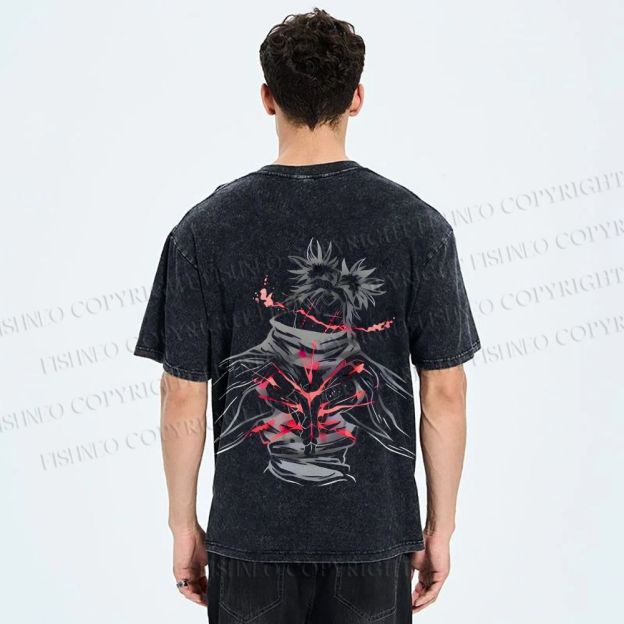 Unisex Japanese Anime Man Printed Washed Tee