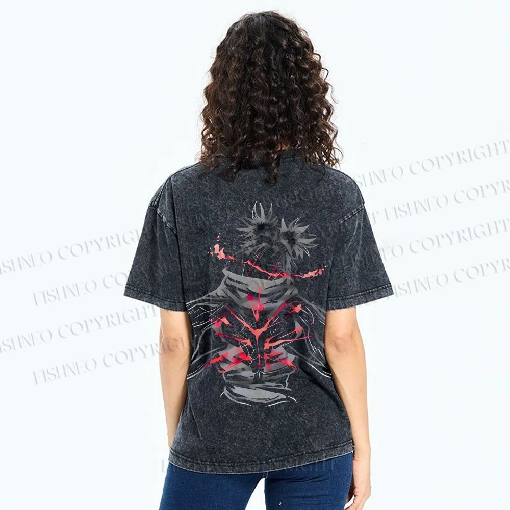 Unisex Japanese Anime Man Printed Washed Tee