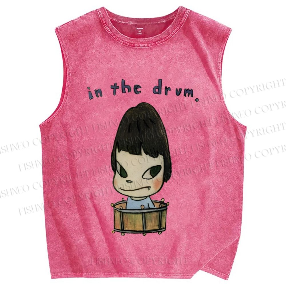 Unisex Japanese Art Yoshitomo Nara In The Drum Printed Washed Tank Top