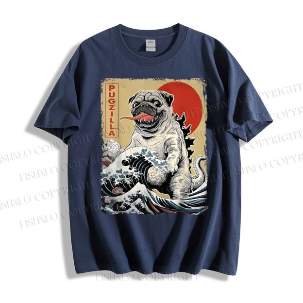 Unisex Vintage Japanese Dog Sea Wave Classic Cotton T-shirt
