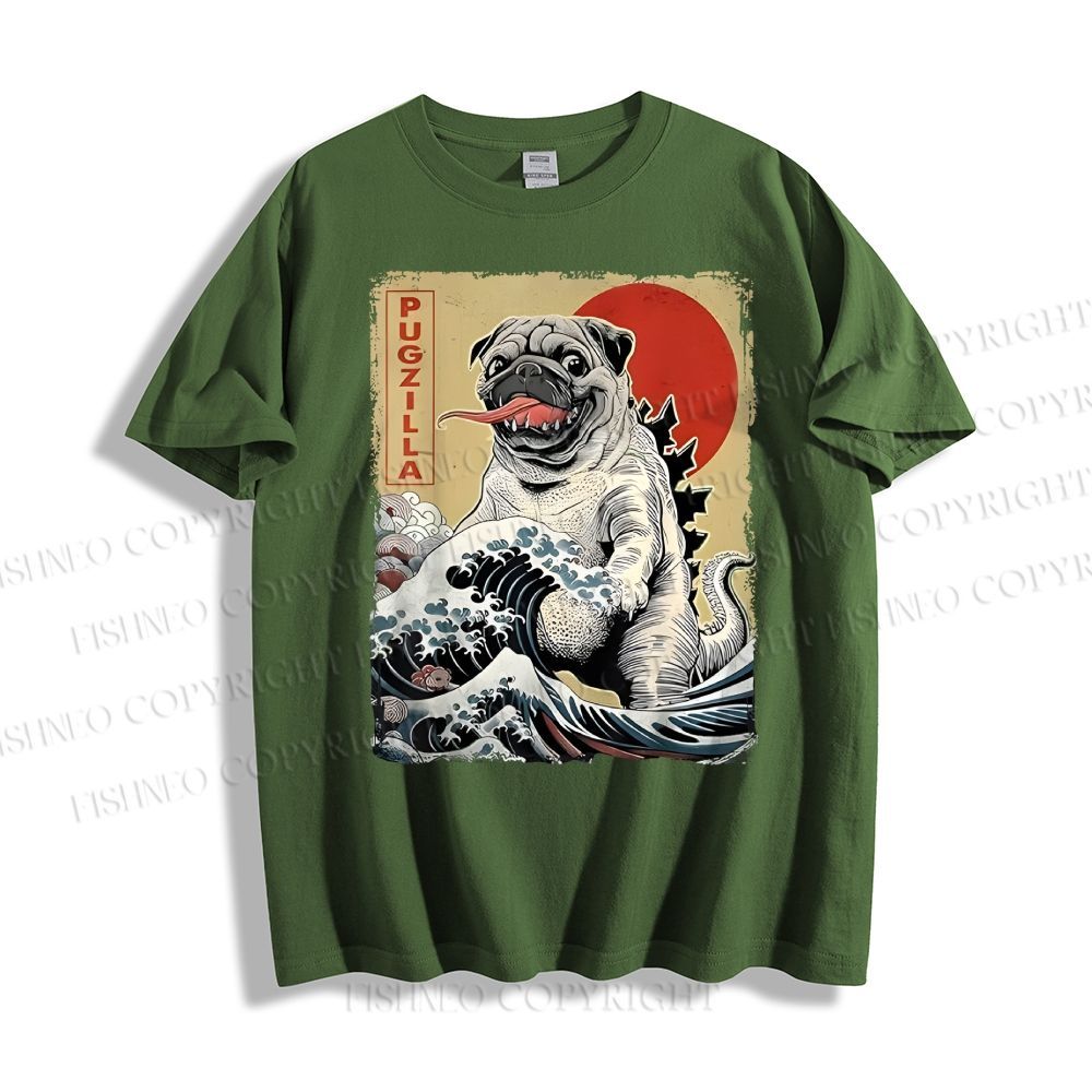 Unisex Vintage Japanese Dog Sea Wave Classic Cotton T-shirt