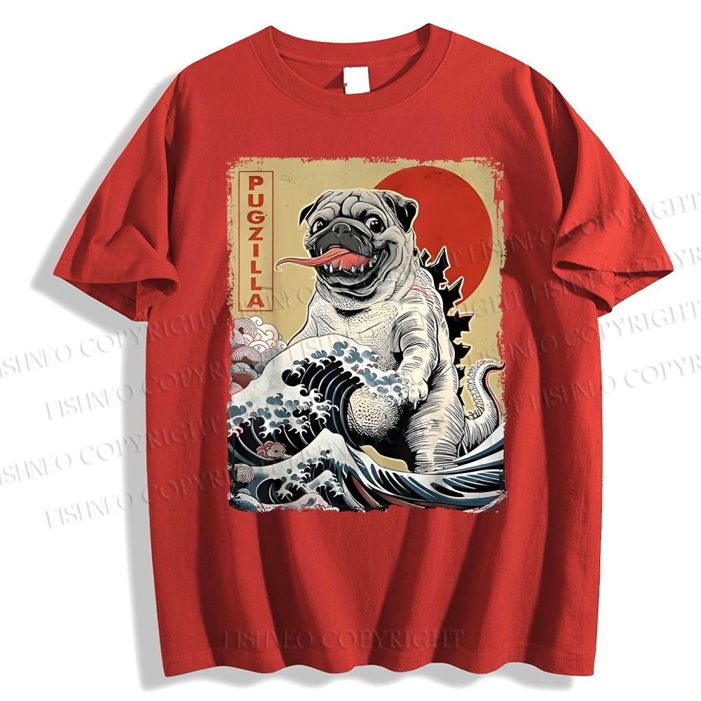 Unisex Vintage Japanese Dog Sea Wave Classic Cotton T-shirt