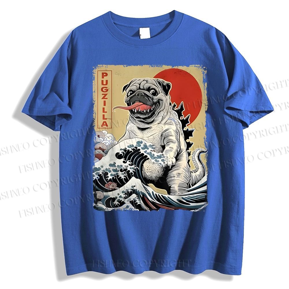 Unisex Vintage Japanese Dog Sea Wave Classic Cotton T-shirt
