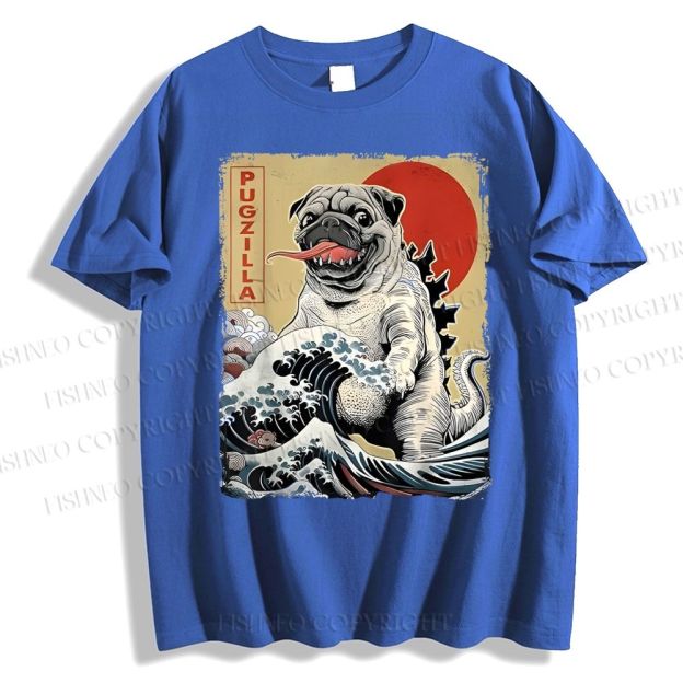 Unisex Vintage Japanese Dog Sea Wave Classic Cotton T-shirt