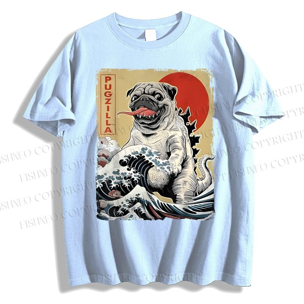 Unisex Vintage Japanese Dog Sea Wave Classic Cotton T-shirt