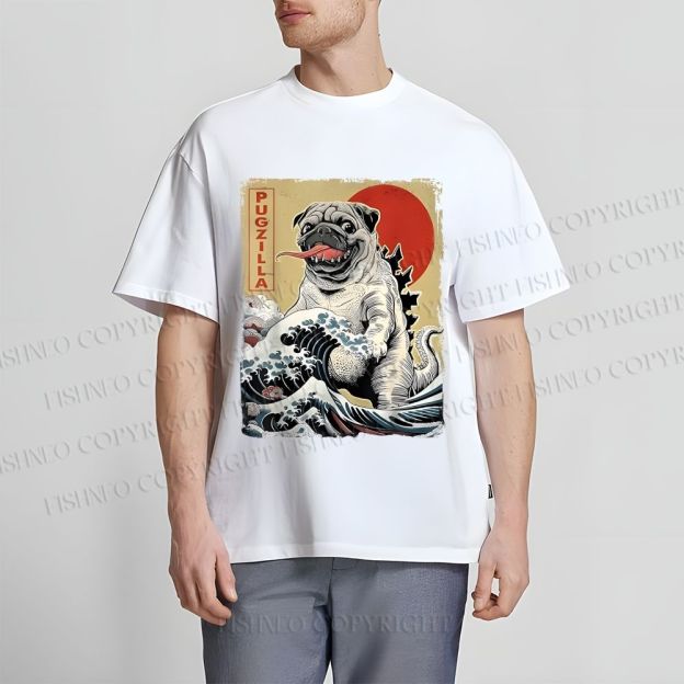 Unisex Vintage Japanese Dog Sea Wave Classic Cotton T-shirt