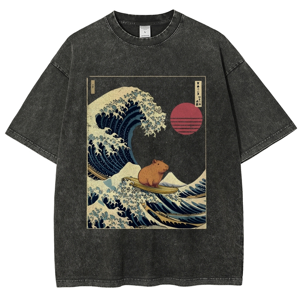 Capybara Surfing Washed T-Shirt