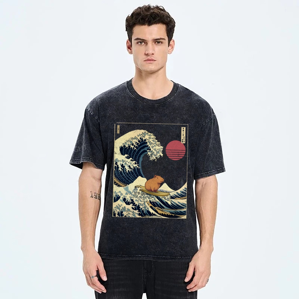 Capybara Surfing Washed T-Shirt