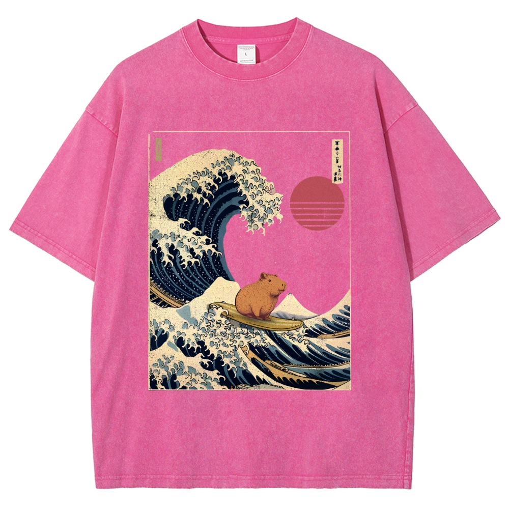 Capybara Surfing Washed T-Shirt