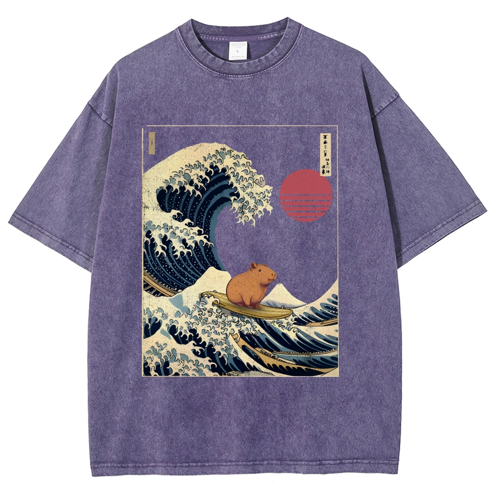 Capybara Surfing Washed T-Shirt