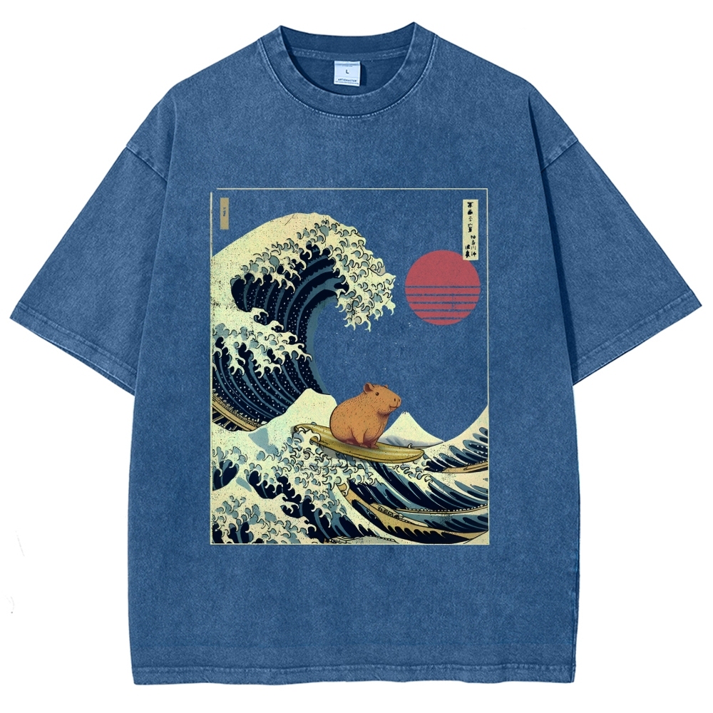 Capybara Surfing Washed T-Shirt