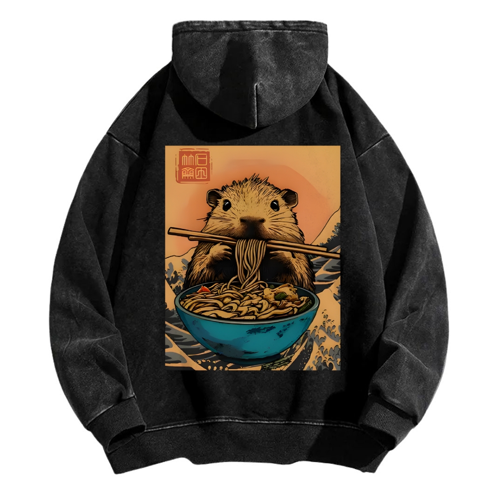 Guinea Pig Ramen Vintage Washed Cotton Back Art Hoodie