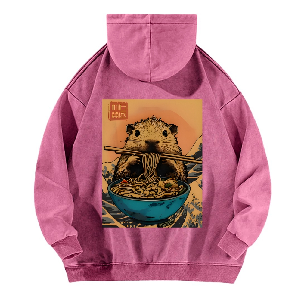 Guinea Pig Ramen Vintage Washed Cotton Back Art Hoodie