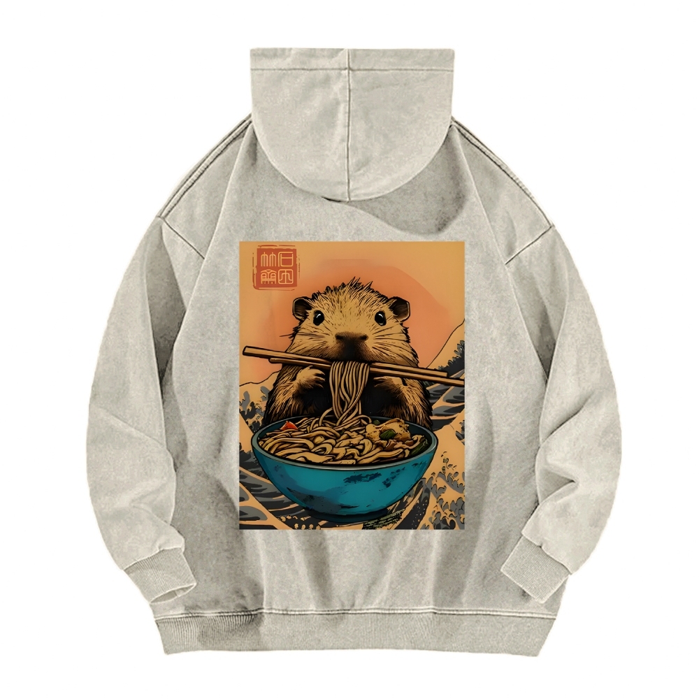 Guinea Pig Ramen Vintage Washed Cotton Back Art Hoodie
