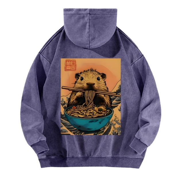 Guinea Pig Ramen Vintage Washed Cotton Back Art Hoodie