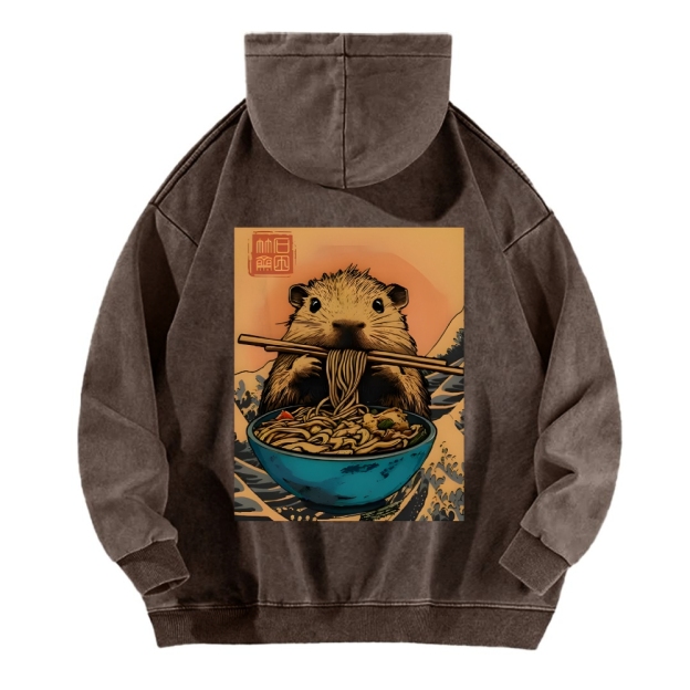 Guinea Pig Ramen Vintage Washed Cotton Back Art Hoodie