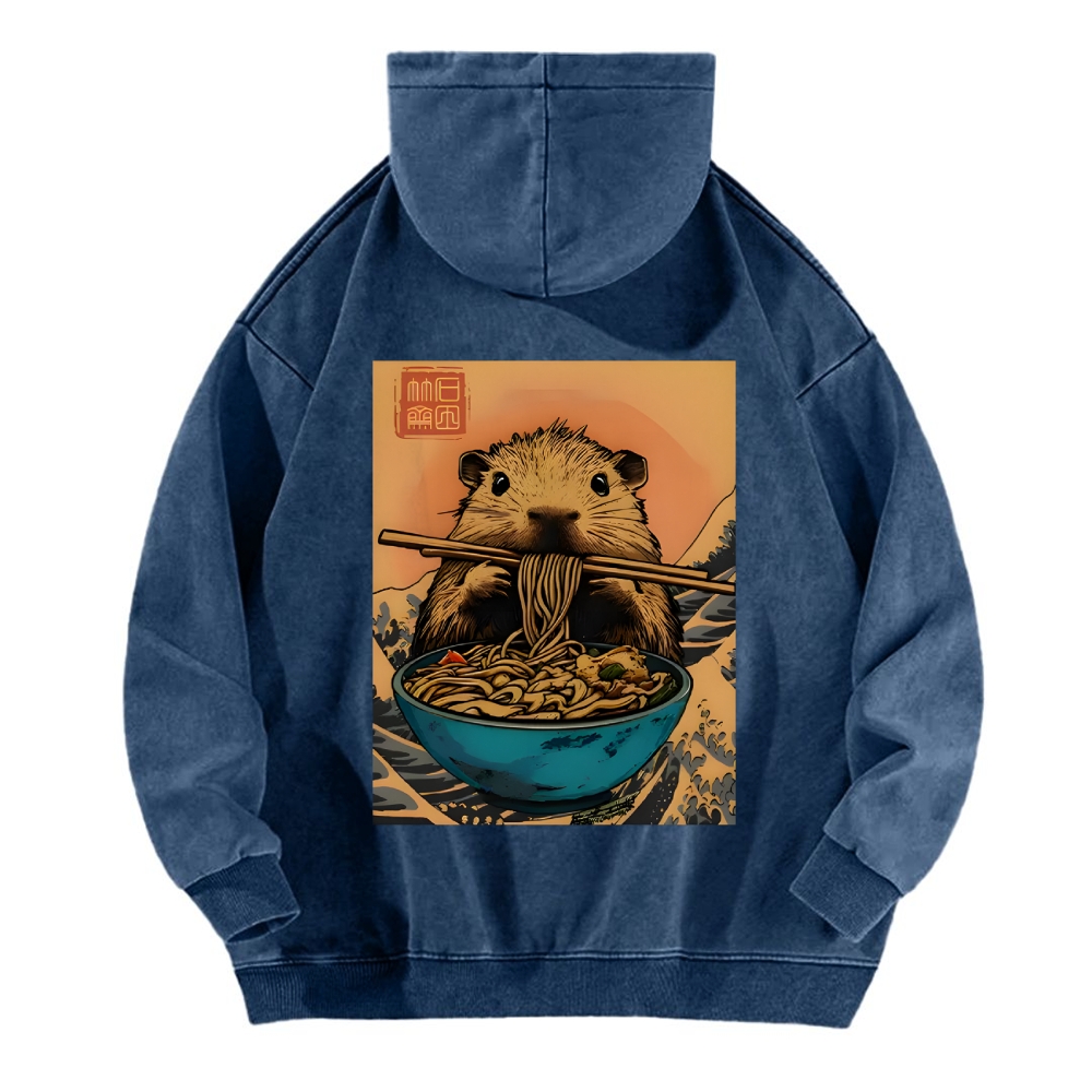 Guinea Pig Ramen Vintage Washed Cotton Back Art Hoodie