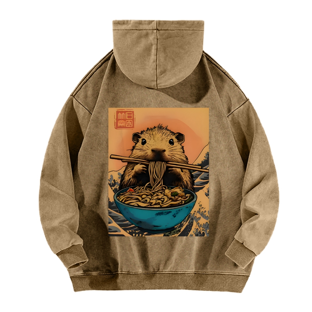 Guinea Pig Ramen Vintage Washed Cotton Back Art Hoodie
