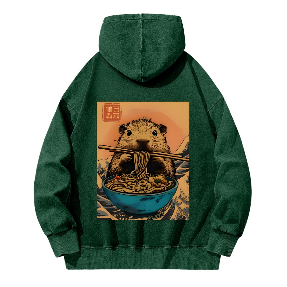 Guinea Pig Ramen Vintage Washed Cotton Back Art Hoodie