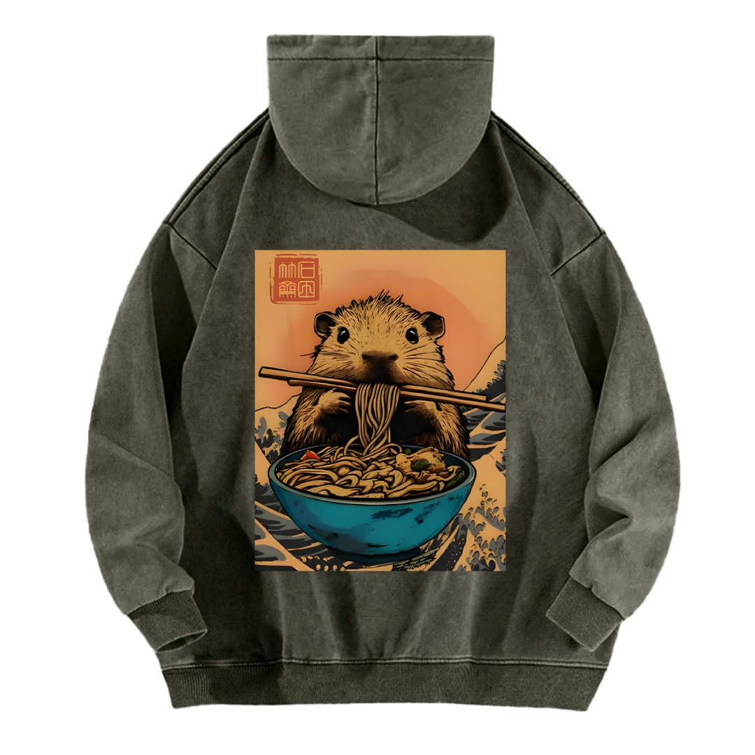 Guinea Pig Ramen Vintage Washed Cotton Back Art Hoodie