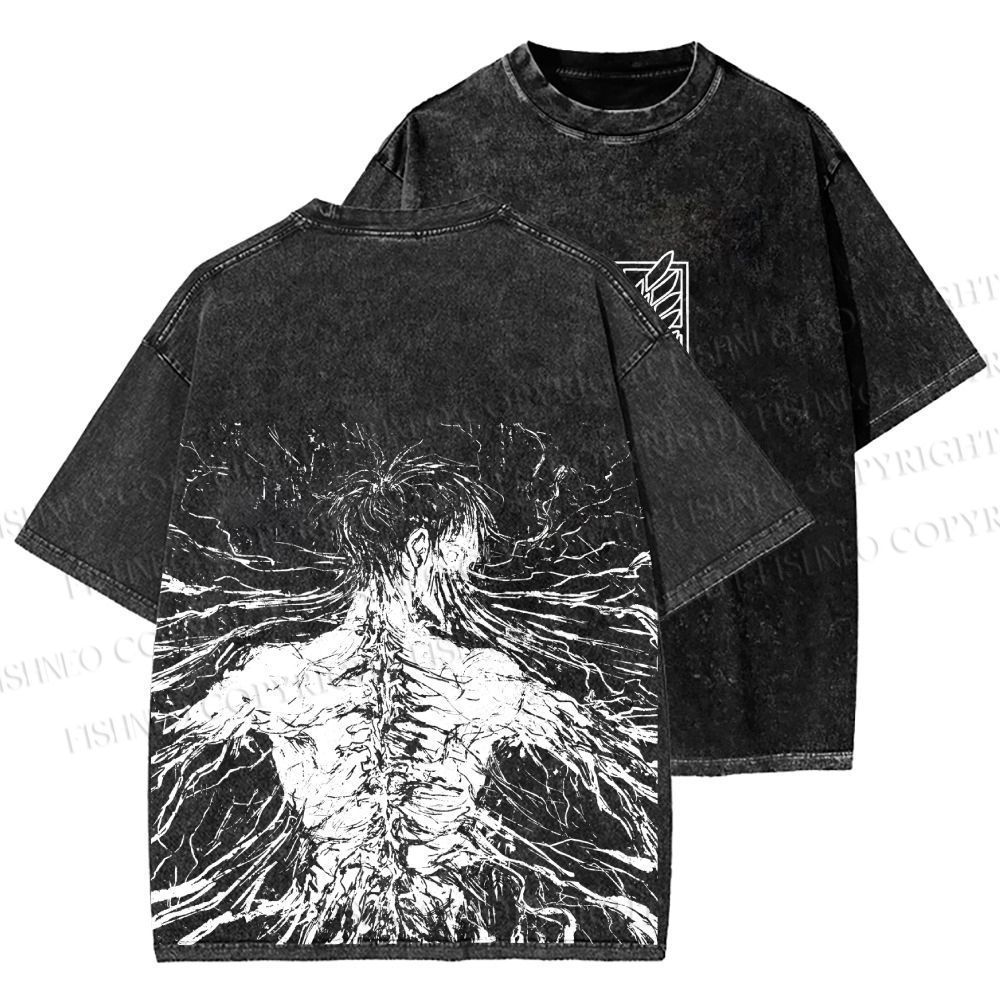 Unisex Japanese Titan Anime Printed Washed Tee