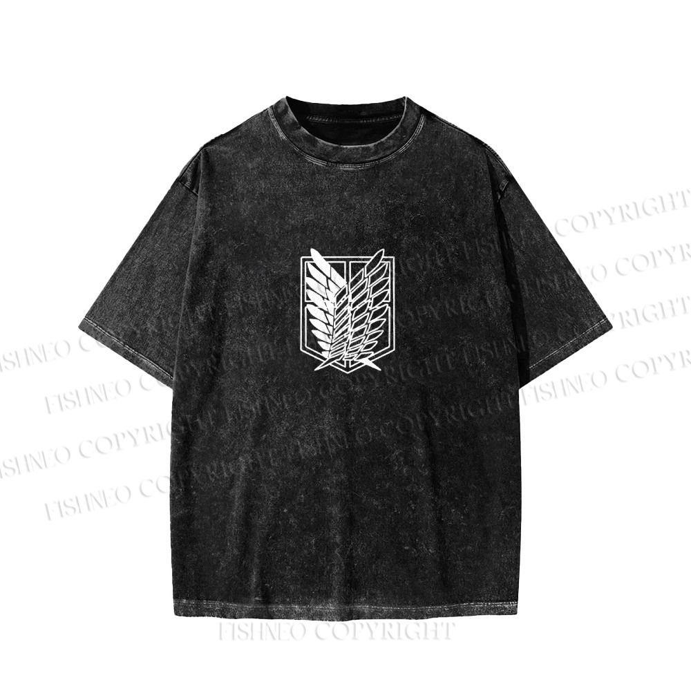 Unisex Japanese Titan Anime Printed Washed Tee