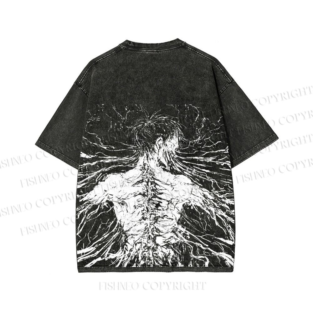 Unisex Japanese Titan Anime Printed Washed Tee
