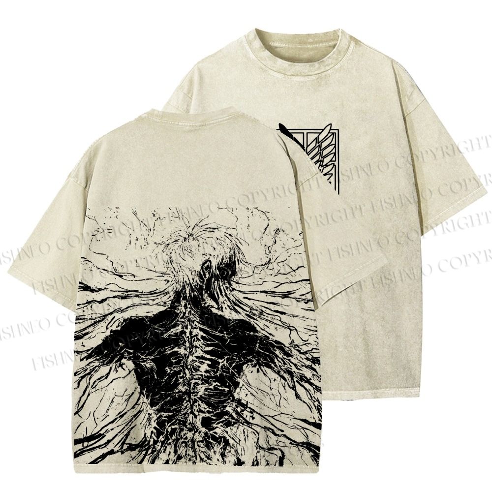 Unisex Japanese Titan Anime Printed Washed Tee