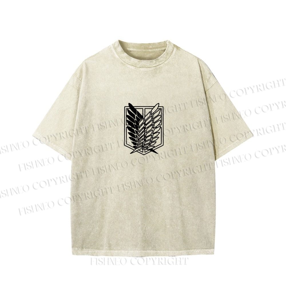 Unisex Japanese Titan Anime Printed Washed Tee