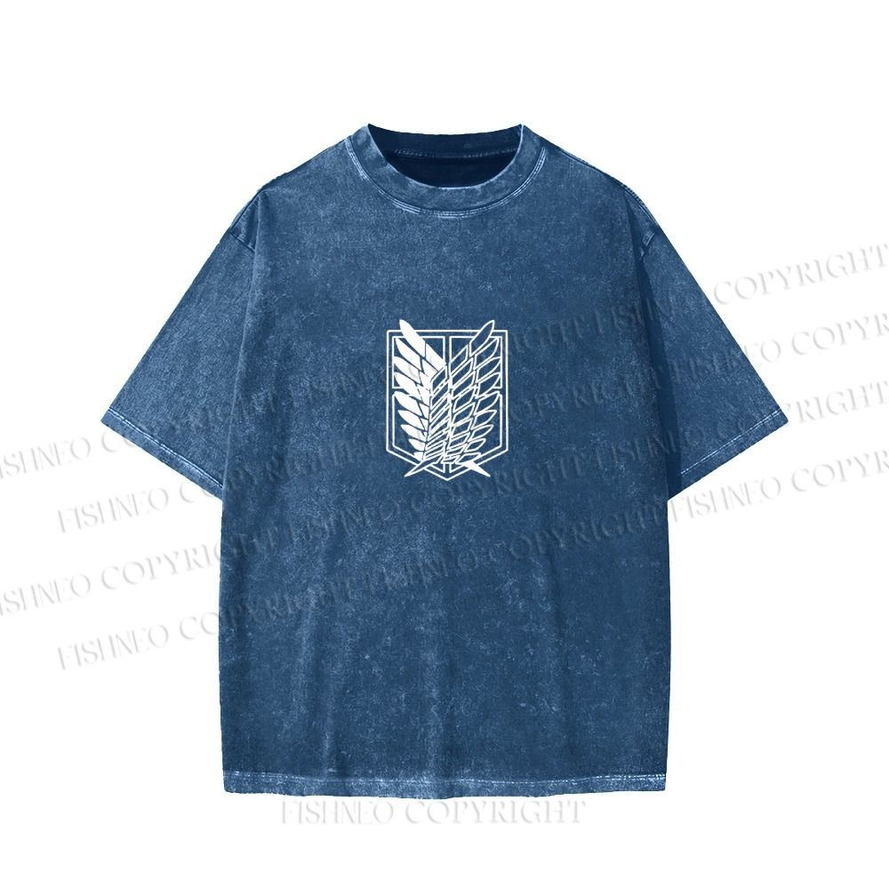 Unisex Japanese Titan Anime Printed Washed Tee