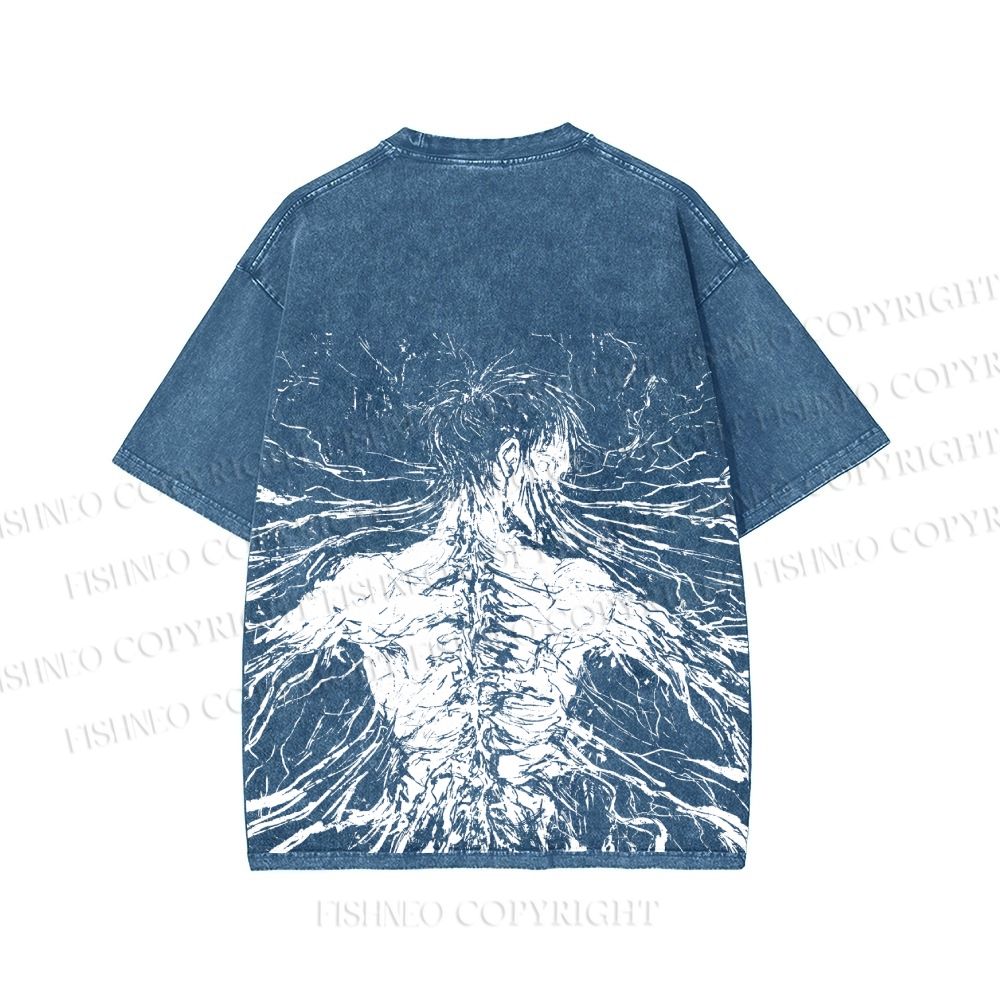 Unisex Japanese Titan Anime Printed Washed Tee