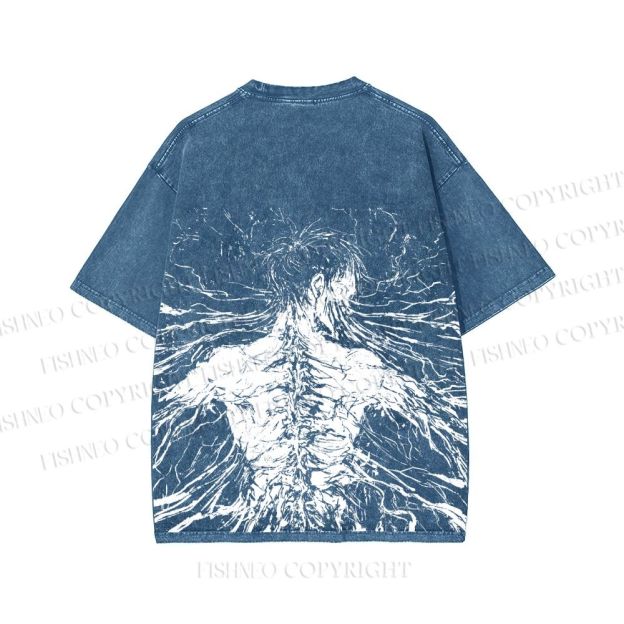 Unisex Japanese Titan Anime Printed Washed Tee