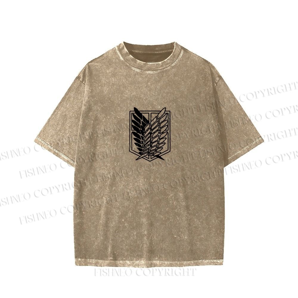 Unisex Japanese Titan Anime Printed Washed Tee