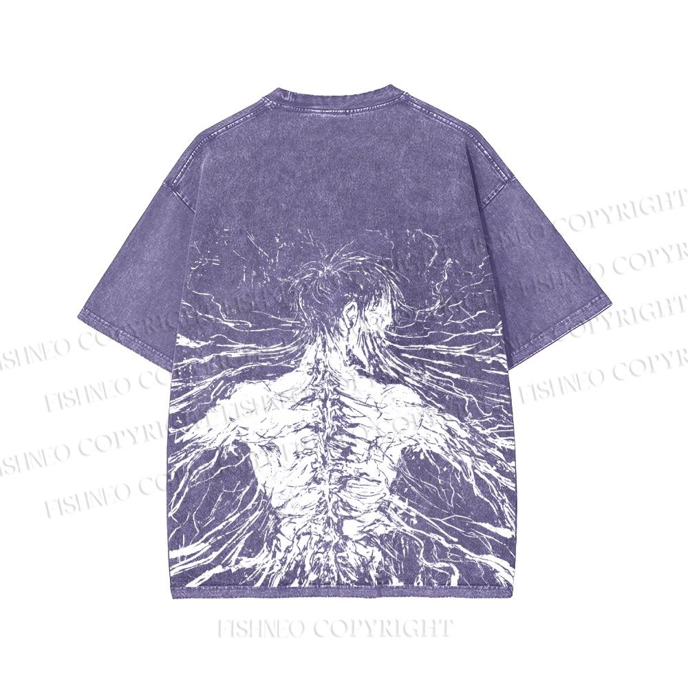 Unisex Japanese Titan Anime Printed Washed Tee