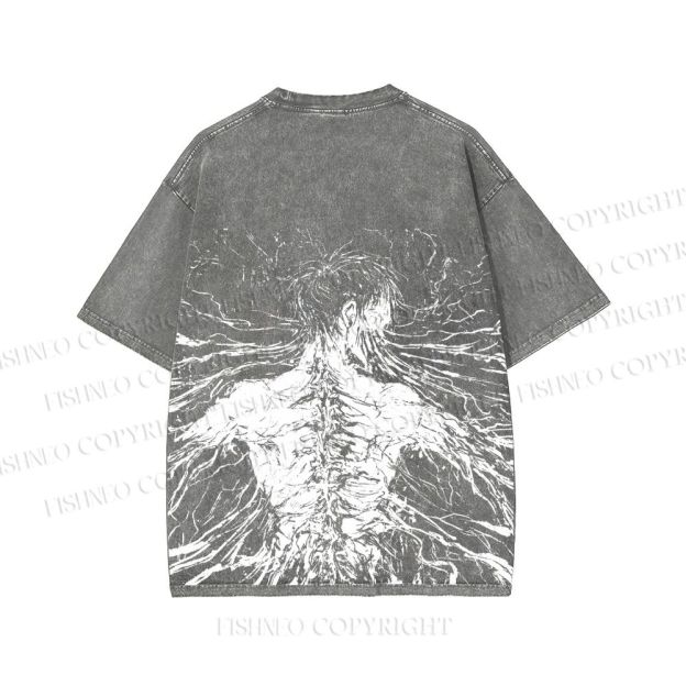 Unisex Japanese Titan Anime Printed Washed Tee