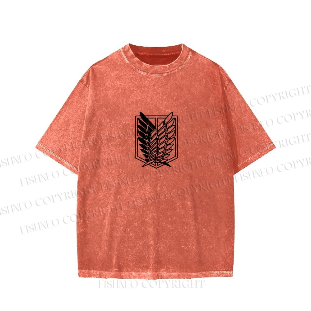 Unisex Japanese Titan Anime Printed Washed Tee