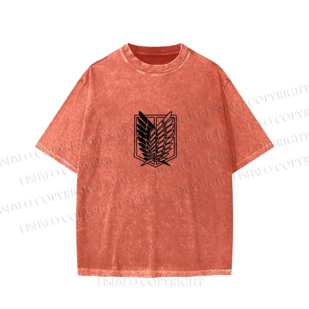 Unisex Japanese Titan Anime Printed Washed Tee