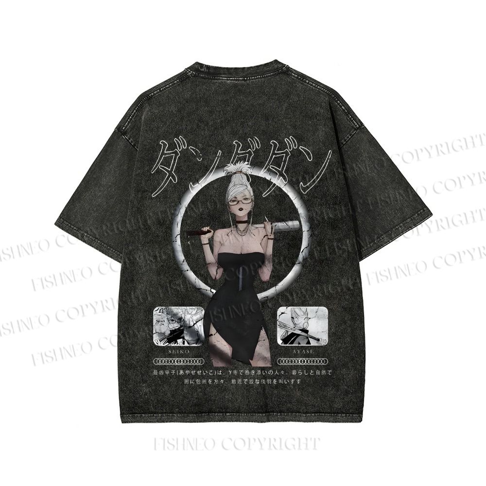 Unisex Japanese Seiko Anime Girl Printed Washed Tee