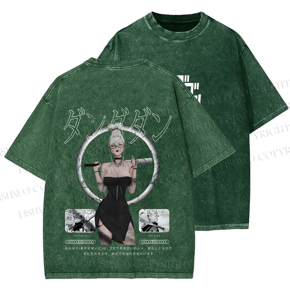 Unisex Japanese Seiko Anime Girl Printed Washed Tee