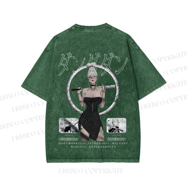 Unisex Japanese Seiko Anime Girl Printed Washed Tee