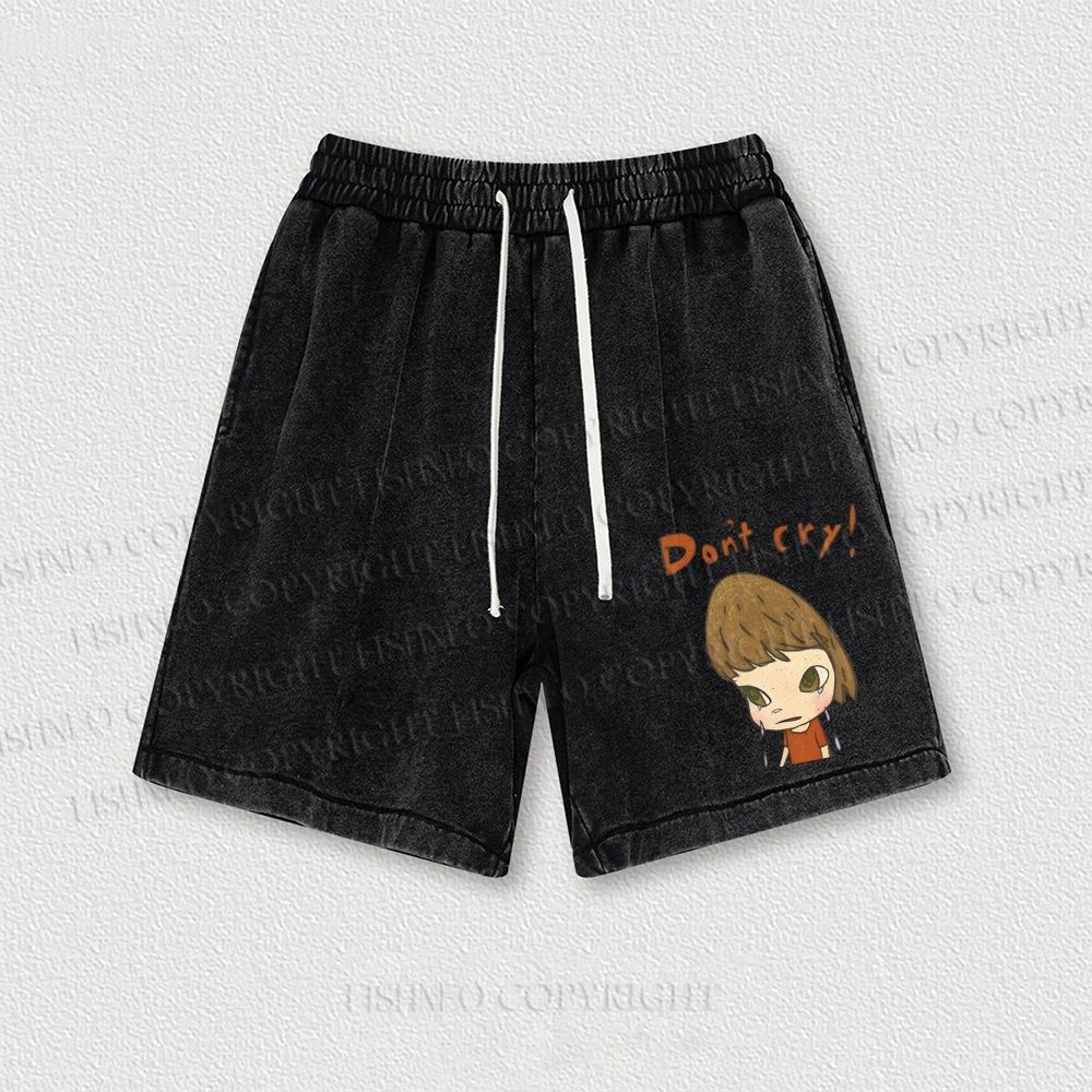 Japanese Art Yoshitomo Nara Don't Cry Washed Vintage Shorts
