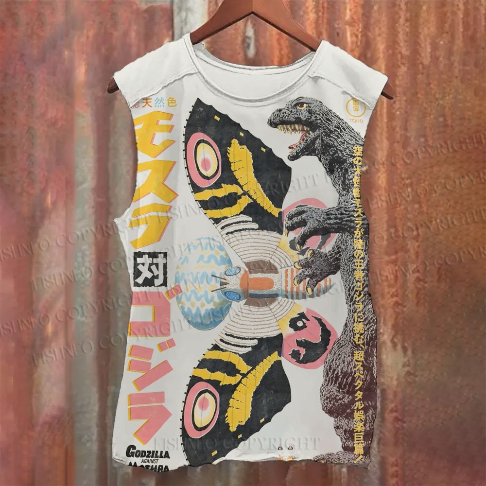 Casual Vintage Japanese Godzilla Printed Tank Top