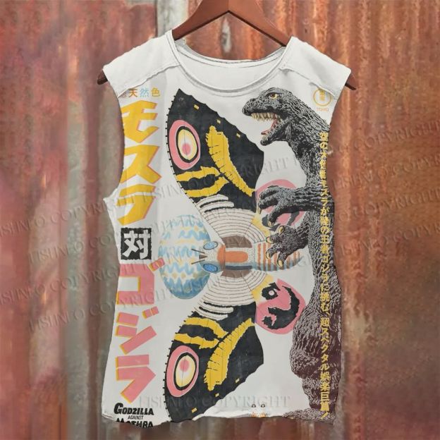 Casual Vintage Japanese Godzilla Printed Tank Top