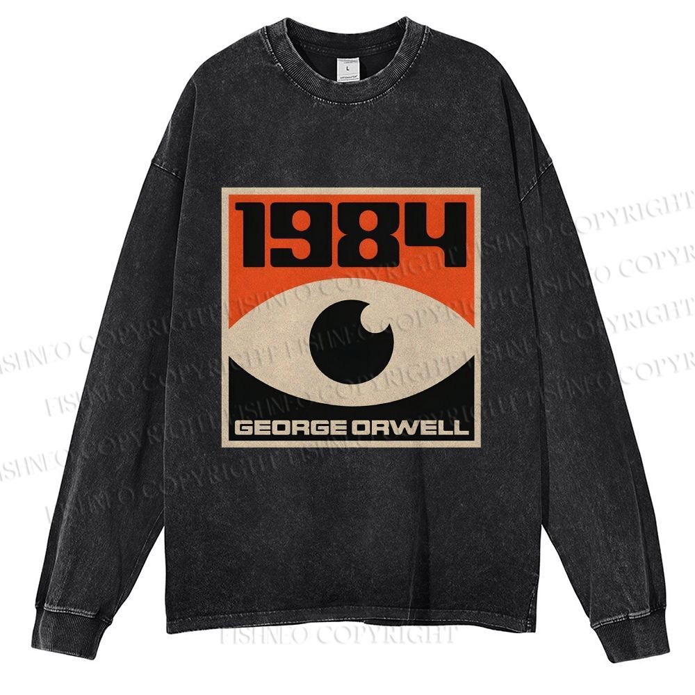 Unisex Casual Washed Vintage Eyes Printed Long Sleeve T-shirt