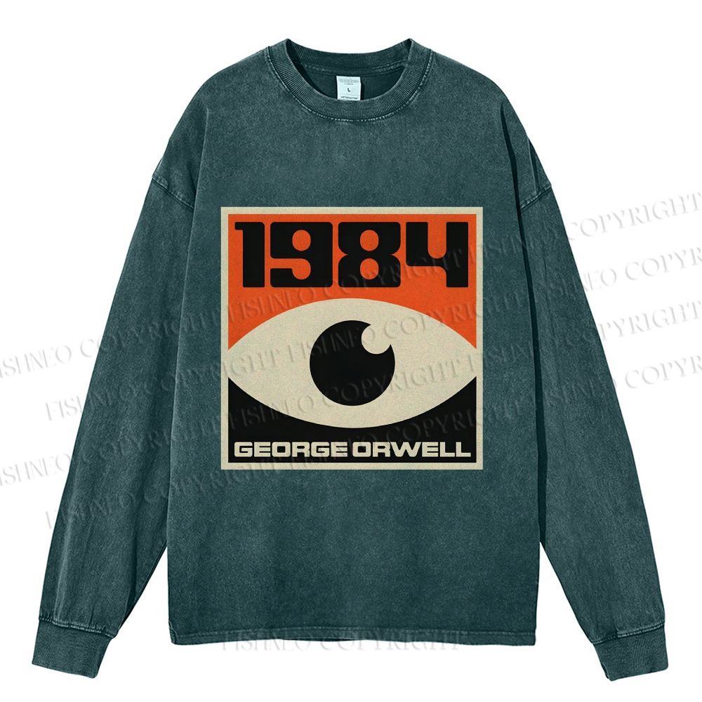 Unisex Casual Washed Vintage Eyes Printed Long Sleeve T-shirt