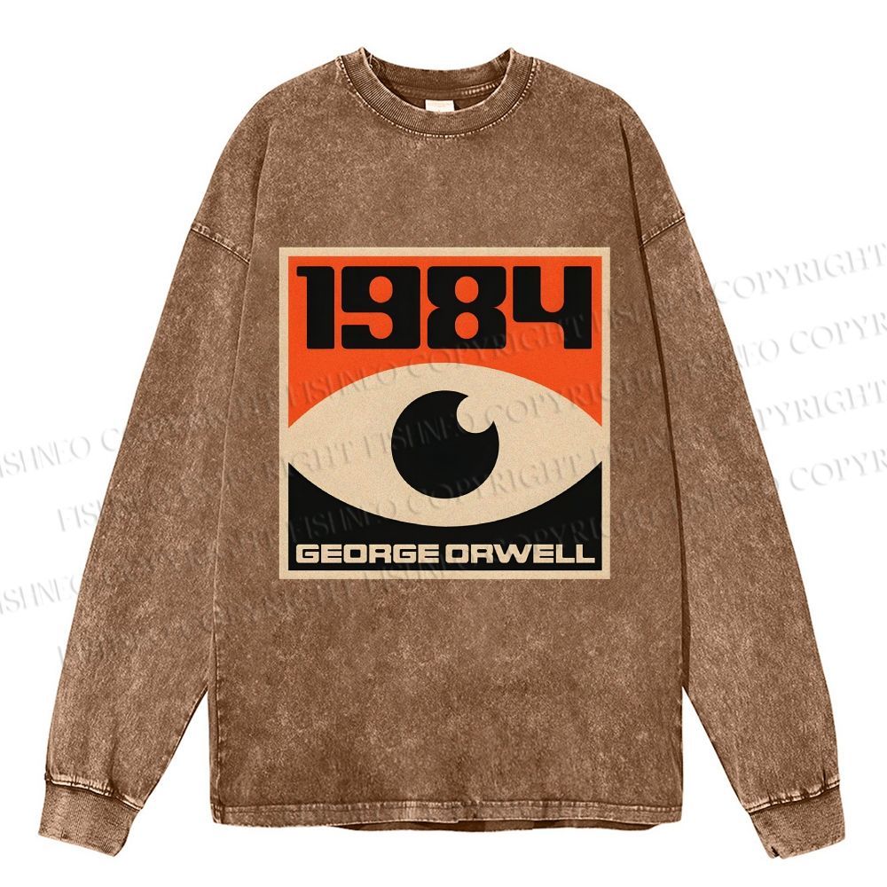 Unisex Casual Washed Vintage Eyes Printed Long Sleeve T-shirt