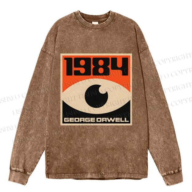 Unisex Casual Washed Vintage Eyes Printed Long Sleeve T-shirt