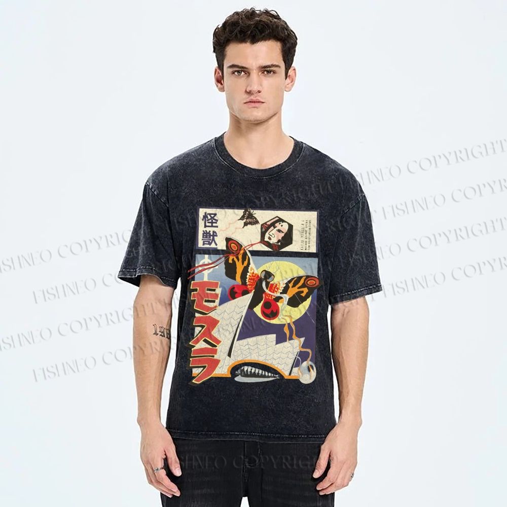 Unisex Godzilla vs Mothra Printed Washed Tee