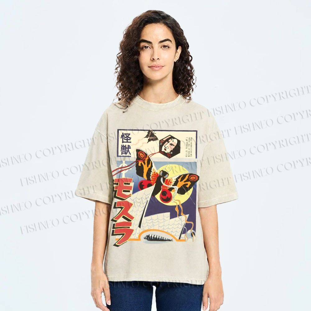 Unisex Godzilla vs Mothra Printed Washed Tee